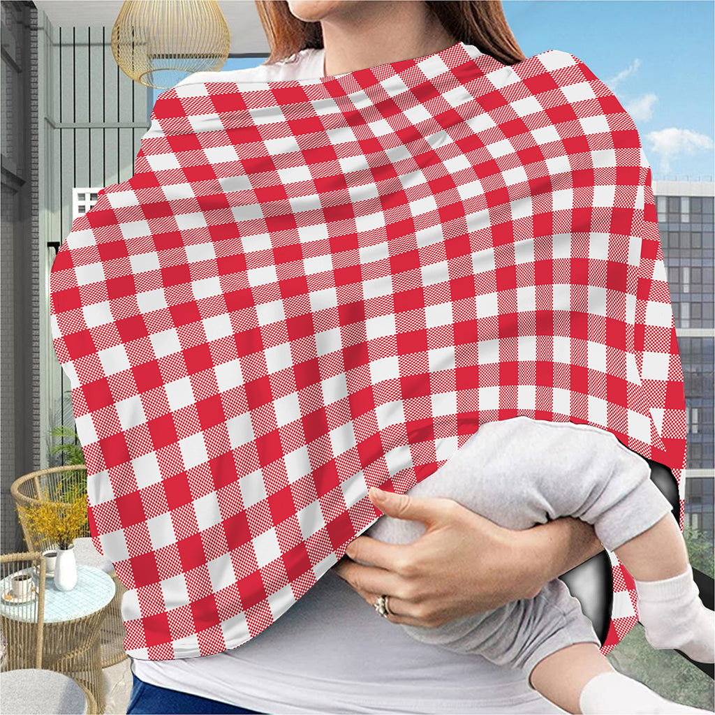 Raspberry Red And White Gingham Print Baby Seat Cover