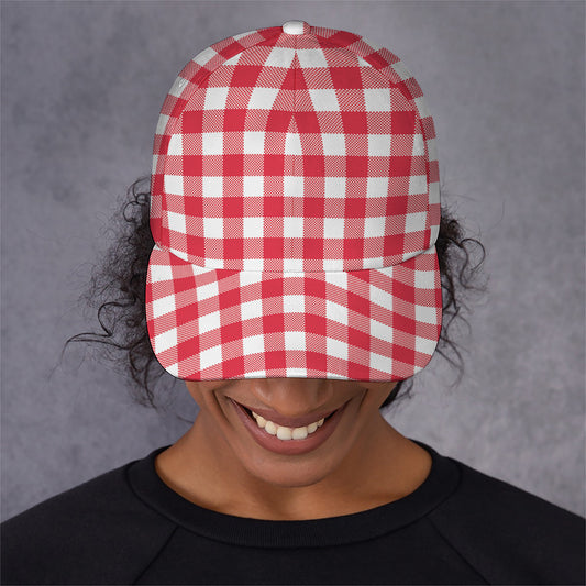 Raspberry Red And White Gingham Print Baseball Cap