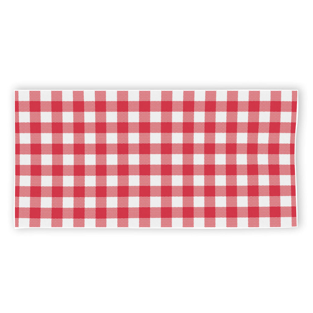 Raspberry Red And White Gingham Print Beach Towel