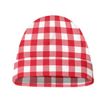Raspberry Red And White Gingham Print Beanie