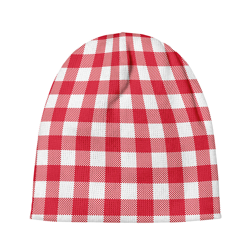 Raspberry Red And White Gingham Print Beanie