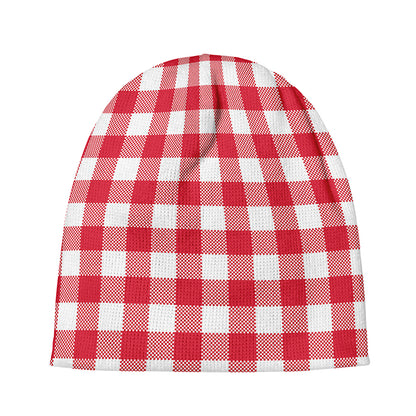 Raspberry Red And White Gingham Print Beanie