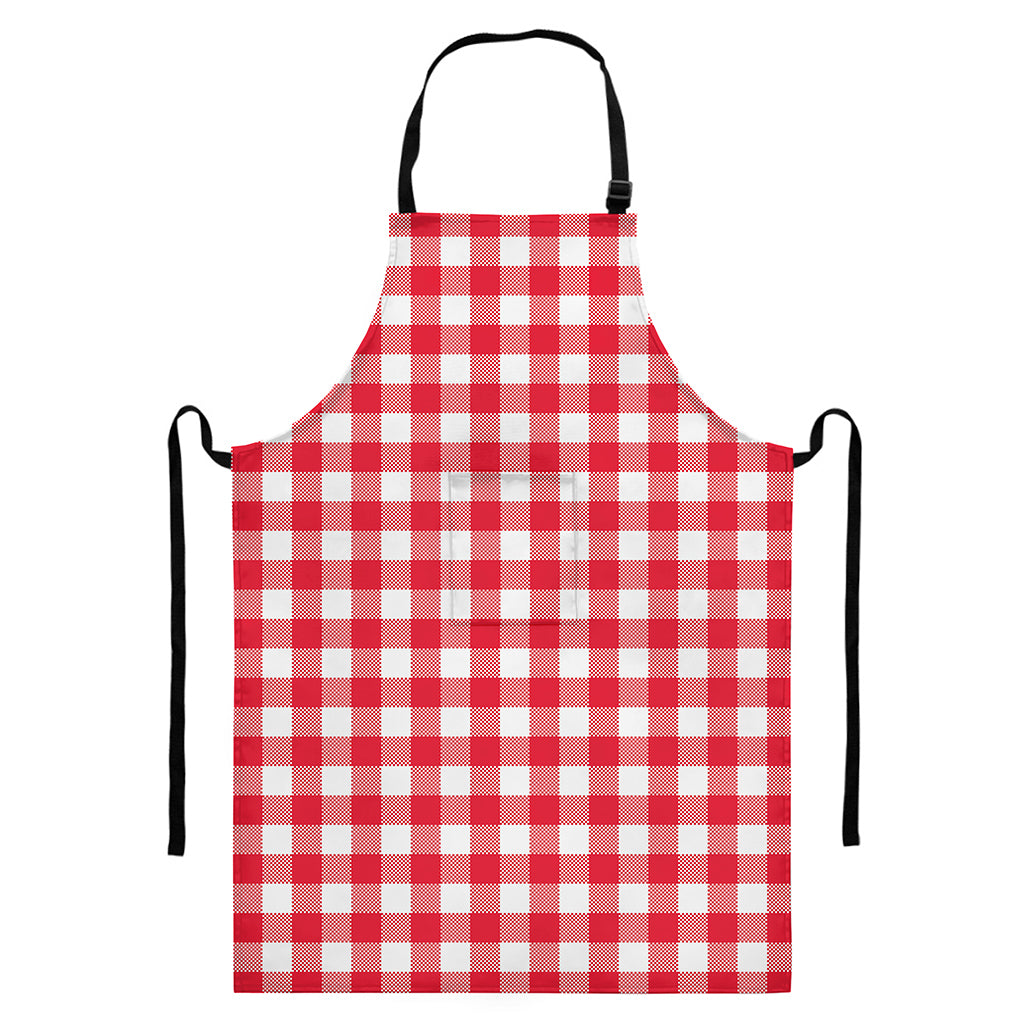 Raspberry Red And White Gingham Print Bib Apron With Pocket