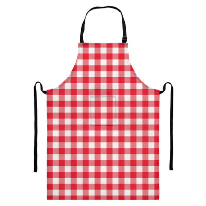 Raspberry Red And White Gingham Print Bib Apron With Pocket