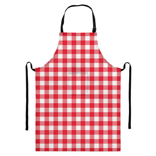 Raspberry Red And White Gingham Print Bib Apron With Pocket