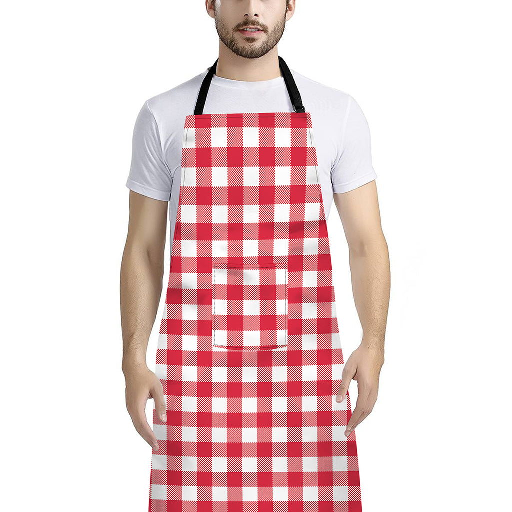 Raspberry Red And White Gingham Print Bib Apron With Pocket