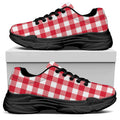 Raspberry Red And White Gingham Print Black Chunky Shoes