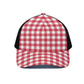 Raspberry Red And White Gingham Print Black Mesh Trucker Hat