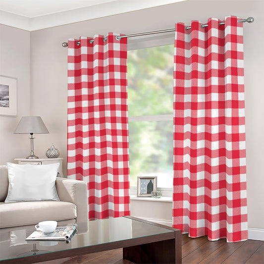 Raspberry Red And White Gingham Print Blackout Grommet Curtains