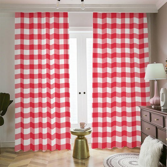 Raspberry Red And White Gingham Print Blackout Pencil Pleat Curtains