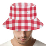 Raspberry Red And White Gingham Print Bucket Hat