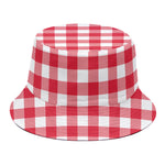 Raspberry Red And White Gingham Print Bucket Hat
