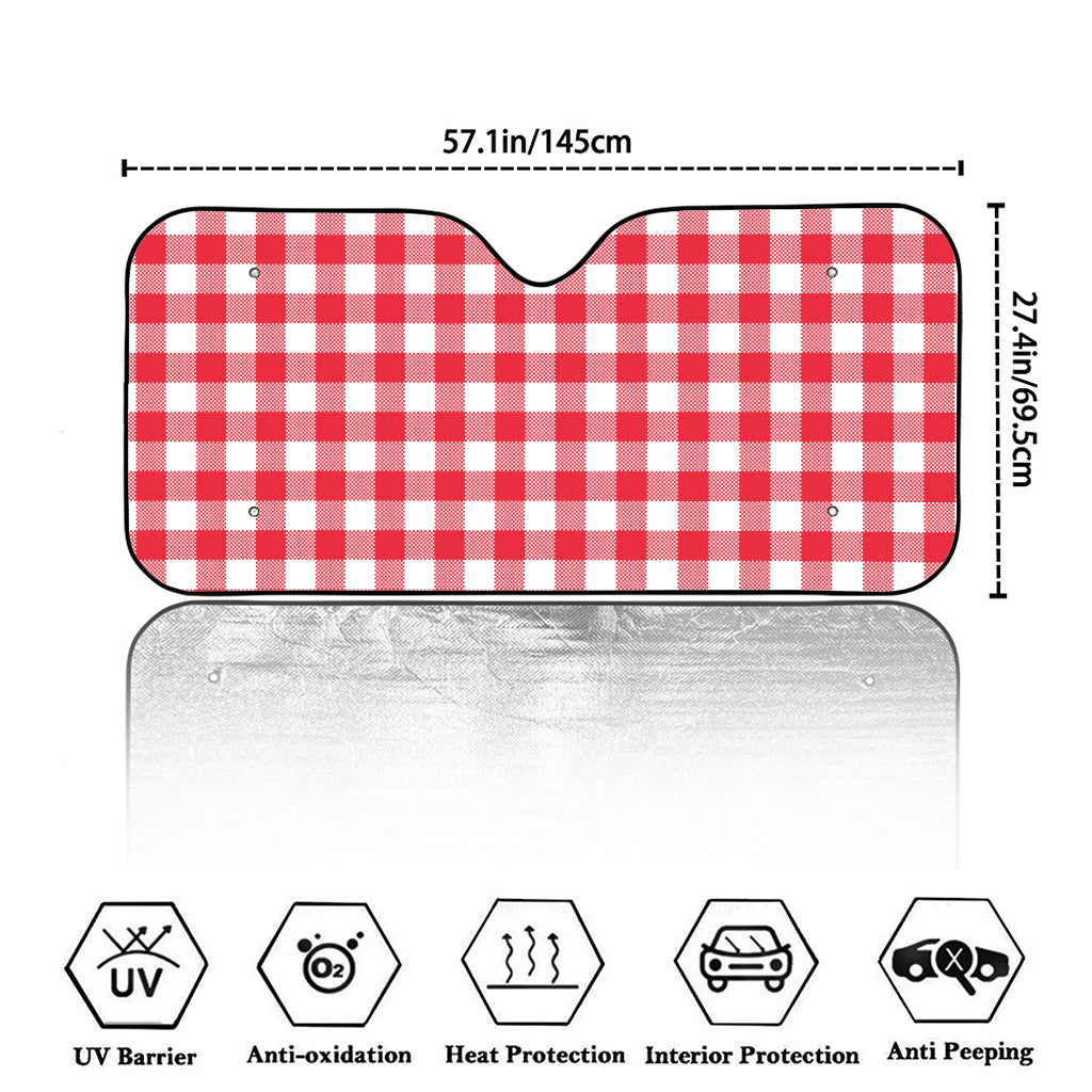 Raspberry Red And White Gingham Print Car Windshield Sun Shade