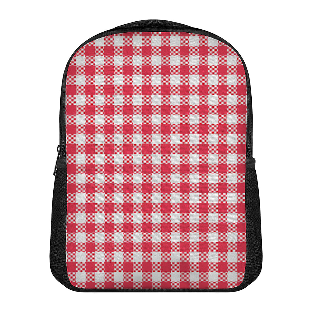 Raspberry Red And White Gingham Print Casual Backpack