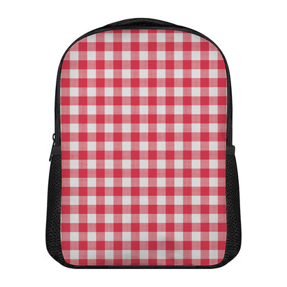 Raspberry Red And White Gingham Print Casual Backpack
