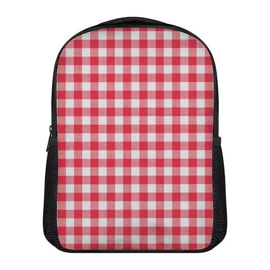 Raspberry Red And White Gingham Print Casual Backpack