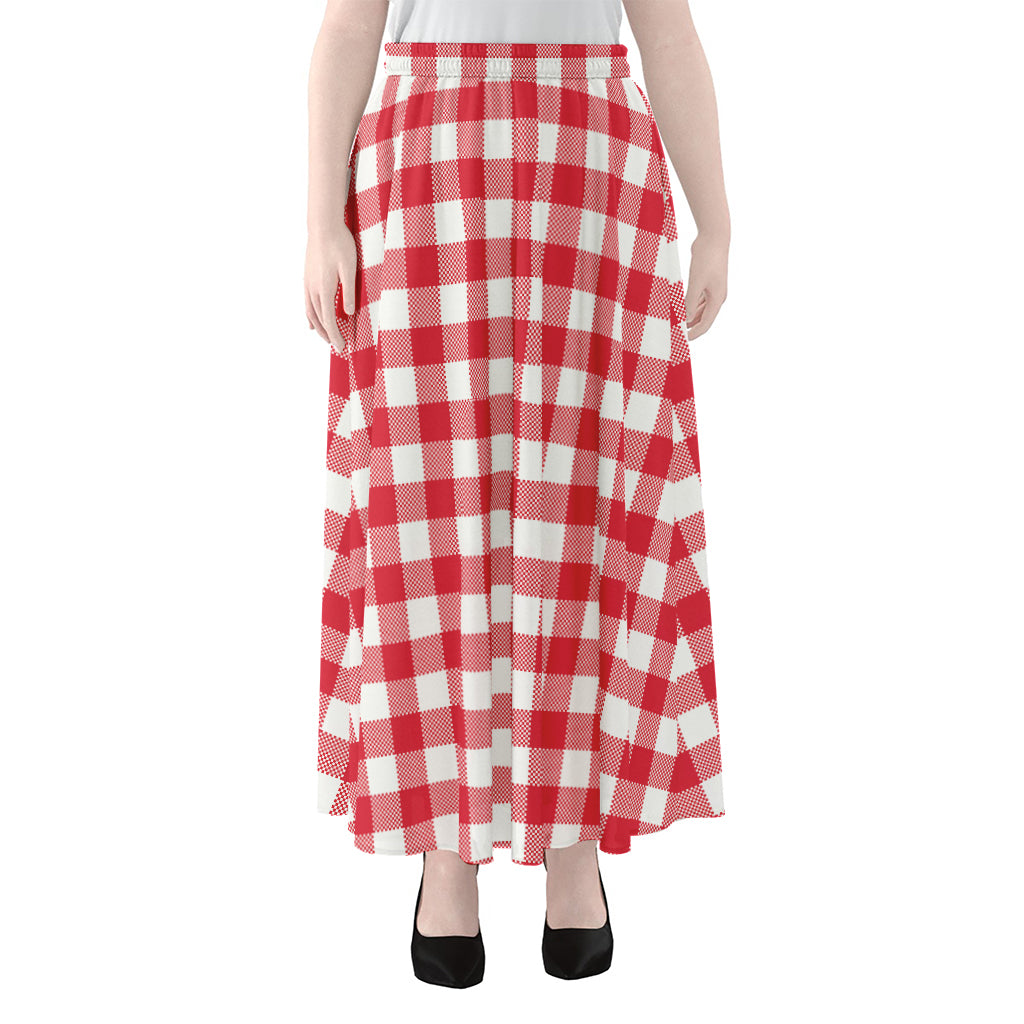 Raspberry Red And White Gingham Print Chiffon Maxi Skirt