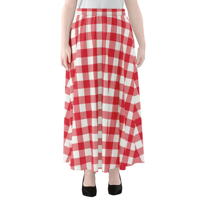 Raspberry Red And White Gingham Print Chiffon Maxi Skirt