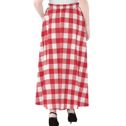Raspberry Red And White Gingham Print Chiffon Maxi Skirt