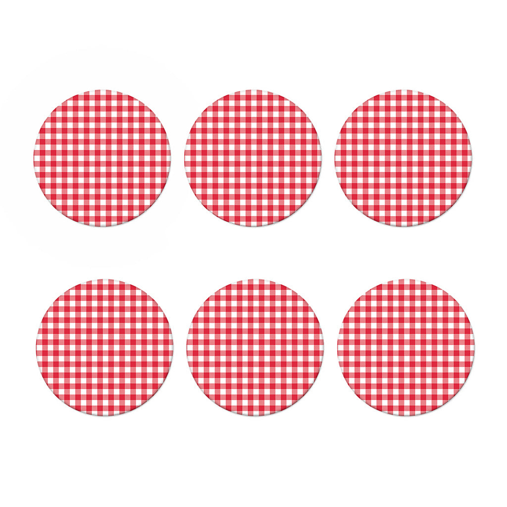 Raspberry Red And White Gingham Print Coaster Set