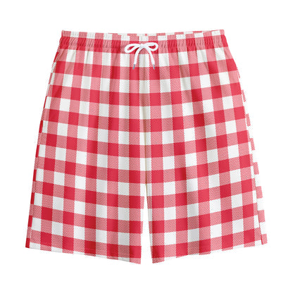 Raspberry Red And White Gingham Print Cotton Shorts