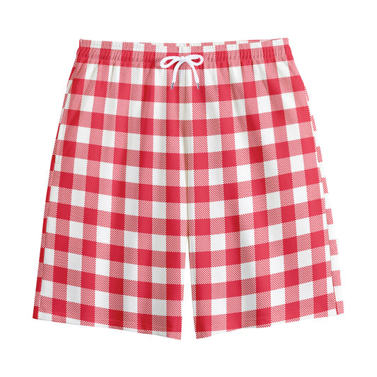 Raspberry Red And White Gingham Print Cotton Shorts