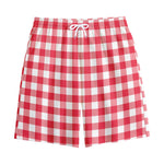Raspberry Red And White Gingham Print Cotton Shorts