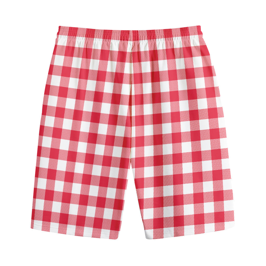 Raspberry Red And White Gingham Print Cotton Shorts