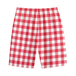 Raspberry Red And White Gingham Print Cotton Shorts