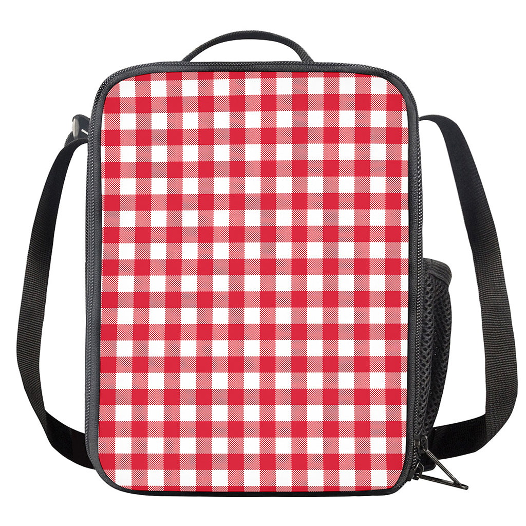 Raspberry Red And White Gingham Print Crossbody Lunch Bag