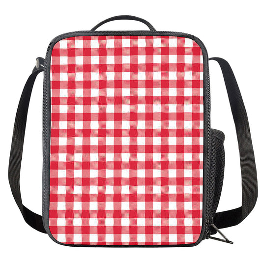 Raspberry Red And White Gingham Print Crossbody Lunch Bag