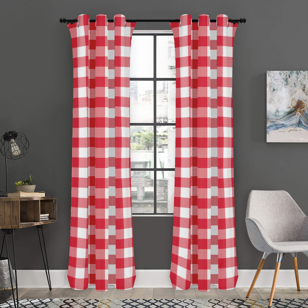Raspberry Red And White Gingham Print Curtain