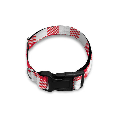 Raspberry Red And White Gingham Print Dog Collar