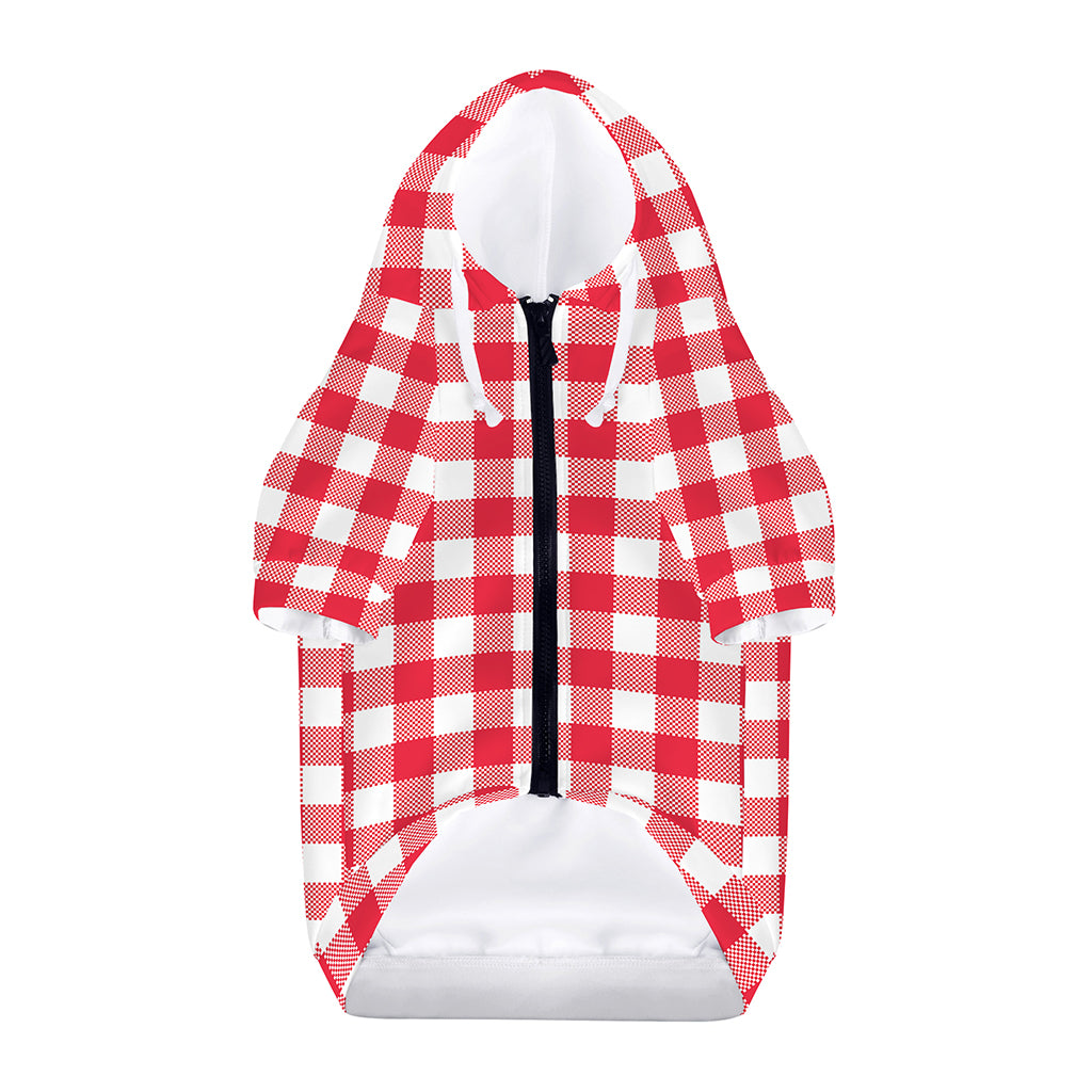 Raspberry Red And White Gingham Print Dog Zip Up Hoodie
