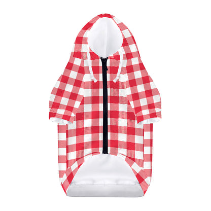 Raspberry Red And White Gingham Print Dog Zip Up Hoodie