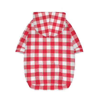 Raspberry Red And White Gingham Print Dog Zip Up Hoodie