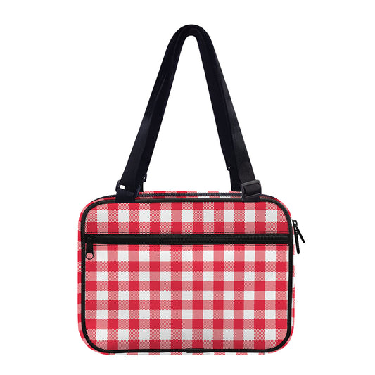 Raspberry Red And White Gingham Print Double Strap Bible Bag