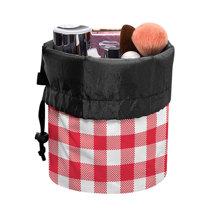Raspberry Red And White Gingham Print Drawstring Makeup Bag