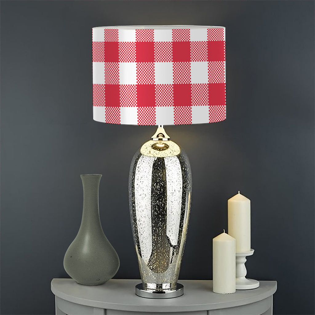 Raspberry Red And White Gingham Print Drum Lamp Shade