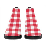 Raspberry Red And White Gingham Print Flat Ankle Boots