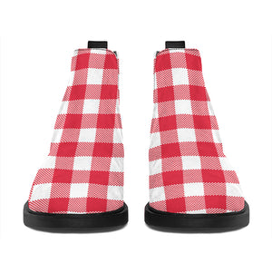 Raspberry Red And White Gingham Print Flat Ankle Boots