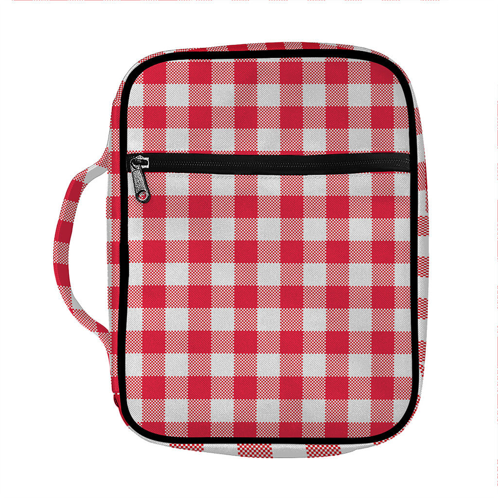 Raspberry Red And White Gingham Print Front Pocket Bible Bag