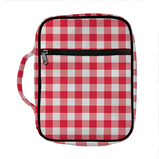 Raspberry Red And White Gingham Print Front Pocket Bible Bag