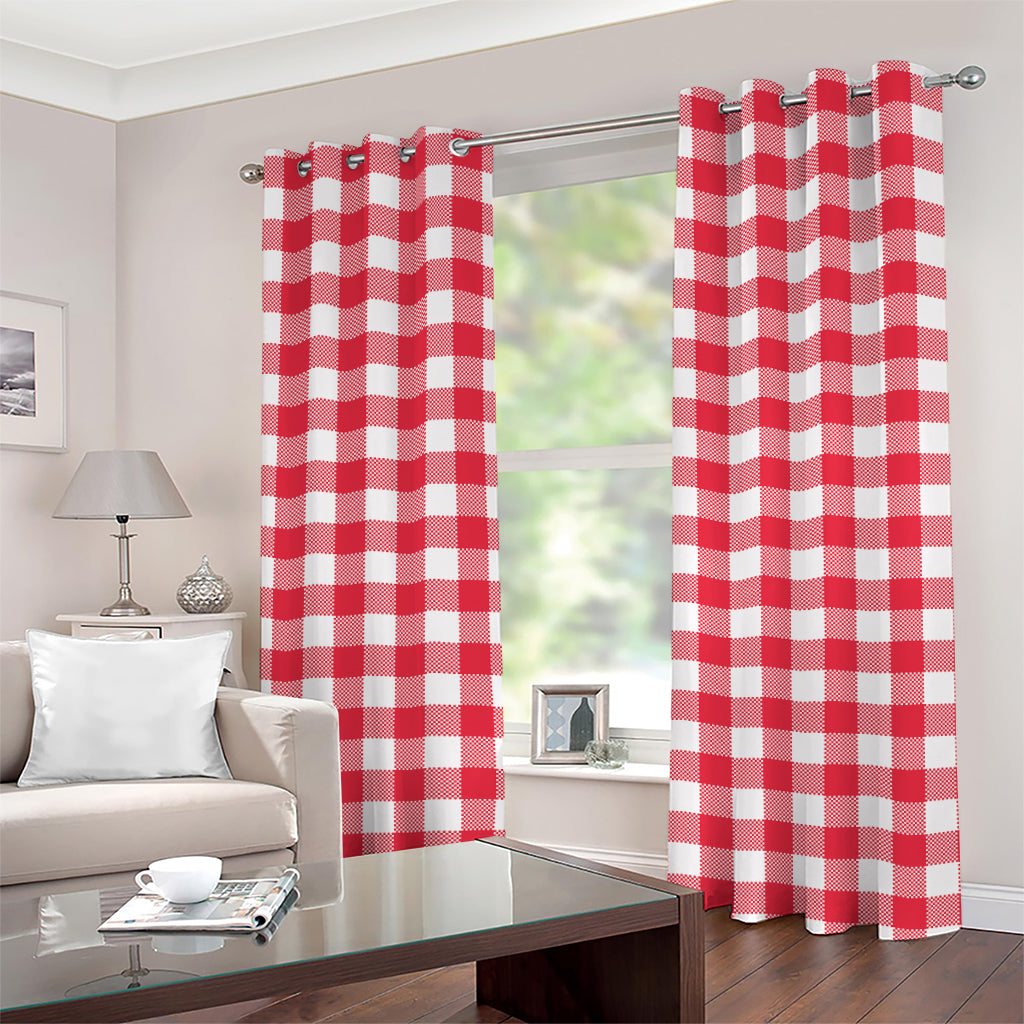 Raspberry Red And White Gingham Print Grommet Curtains