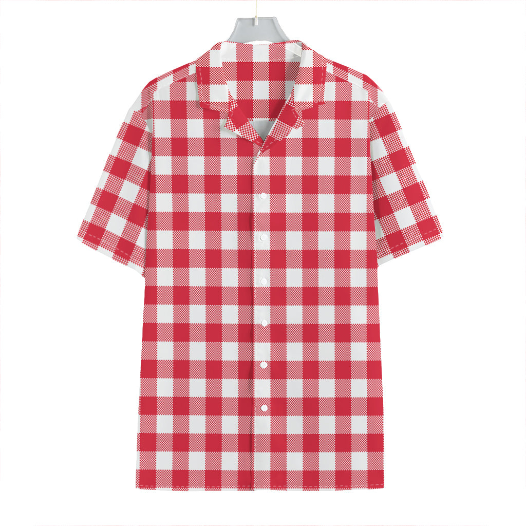 Raspberry Red And White Gingham Print Hawaiian Shirt
