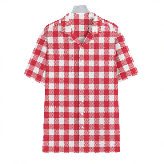 Raspberry Red And White Gingham Print Hawaiian Shirt