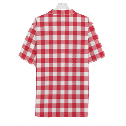 Raspberry Red And White Gingham Print Hawaiian Shirt