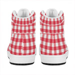 Raspberry Red And White Gingham Print High Top Leather Sneakers