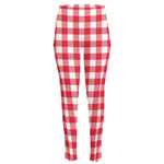 Raspberry Red And White Gingham Print High-Waisted Pocket Leggings