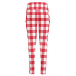 Raspberry Red And White Gingham Print High-Waisted Pocket Leggings